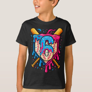Hugvyn 6th Birthday Baseball Ice Cream Drip Number T-Shirt