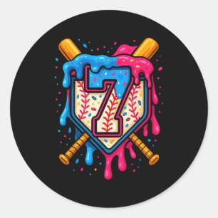 Hugvyn 7th Birthday Baseball Ice Cream Drip Number Classic Round Sticker