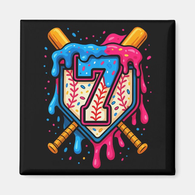 Hugvyn 7th Birthday Baseball Ice Cream Drip Number Magnet (Front)