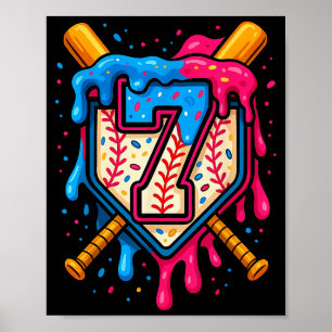 Hugvyn 7th Birthday Baseball Ice Cream Drip Number Poster