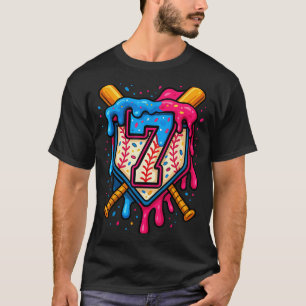 Hugvyn 7th Birthday Baseball Ice Cream Drip Number T-Shirt