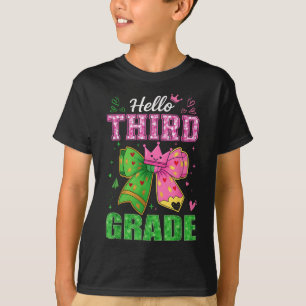 Hugvyn Back To School_ Hello Third Grade Bow Girls T-Shirt
