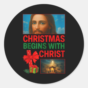 Hugvyn Christmas Begins With Christ Jesus Cross Ch Classic Round Sticker