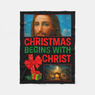 Hugvyn Christmas Begins With Christ Jesus Cross Ch Fleece Blanket