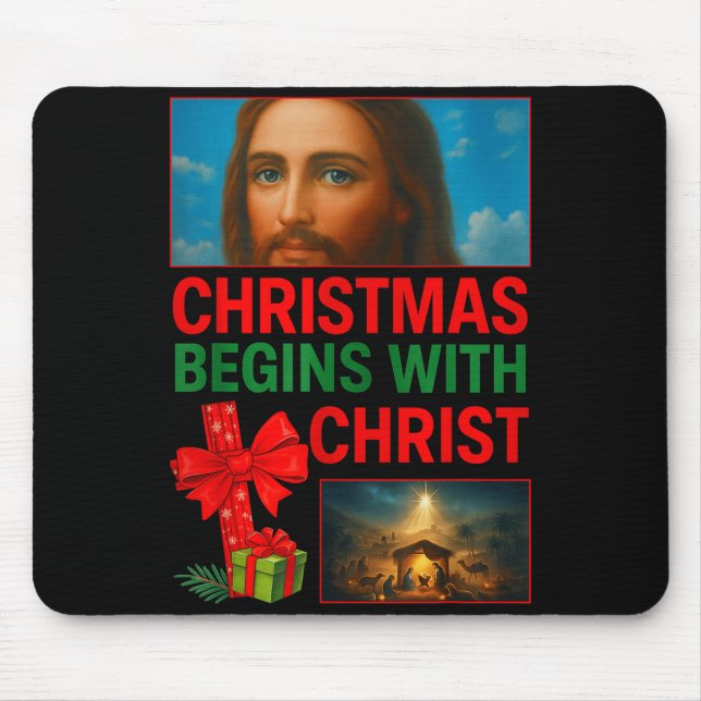Hugvyn Christmas Begins With Christ Jesus Cross Ch Mouse Mat (Front)