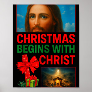 Hugvyn Christmas Begins With Christ Jesus Cross Ch Poster