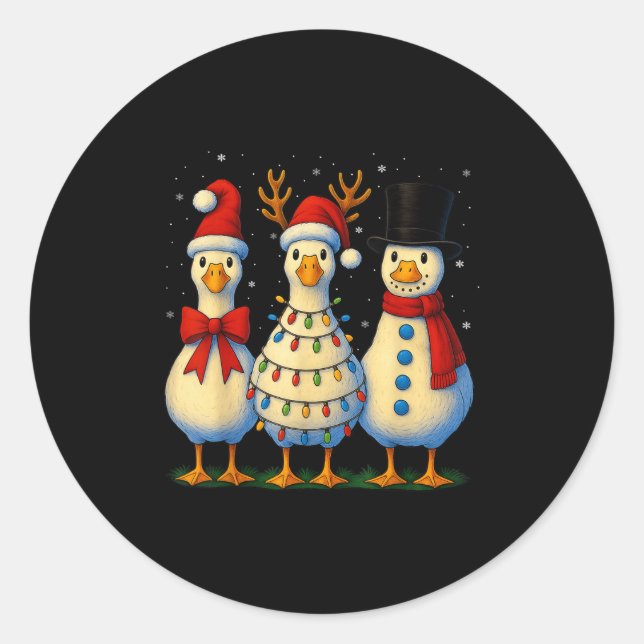 Hugvyn Christmas_ Funny Santa Goose Silly Merry Go Classic Round Sticker (Front)