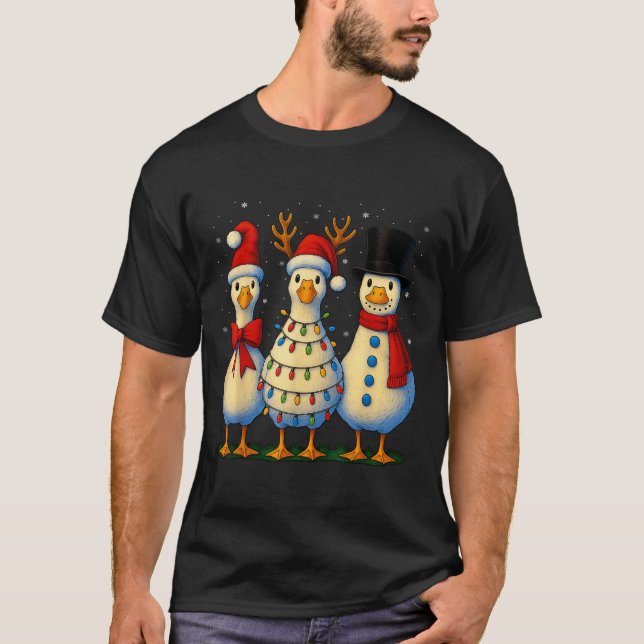 Hugvyn Christmas_ Funny Santa Goose Silly Merry Go T-Shirt (Front)