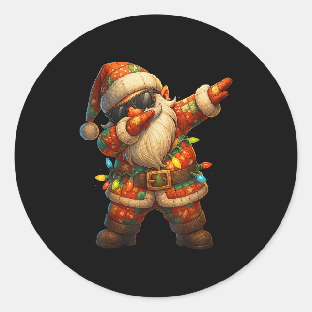 Hugvyn Christmas_ Patchwork Dabbing Santa Claus Xm Classic Round Sticker (Front)