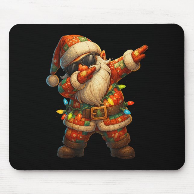 Hugvyn Christmas_ Patchwork Dabbing Santa Claus Xm Mouse Mat (Front)