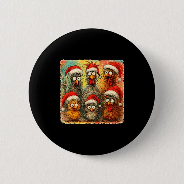 Hugvyn Christmas Santa Chicken Crazy Eagerlys Roos 6 Cm Round Badge (Front)