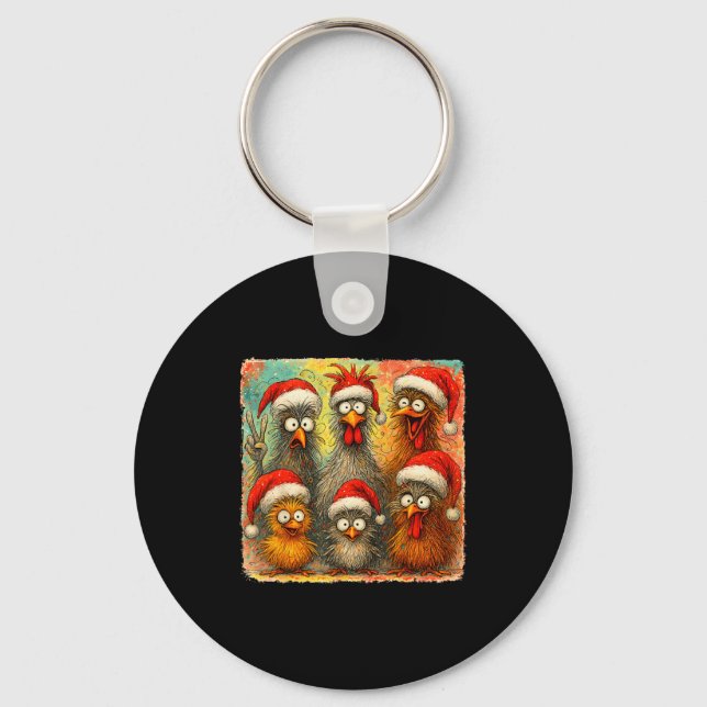 Hugvyn Christmas Santa Chicken Crazy Eagerlys Roos Key Ring (Front)