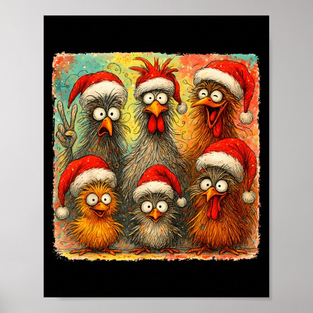 Hugvyn Christmas Santa Chicken Crazy Eagerlys Roos Poster (Front)