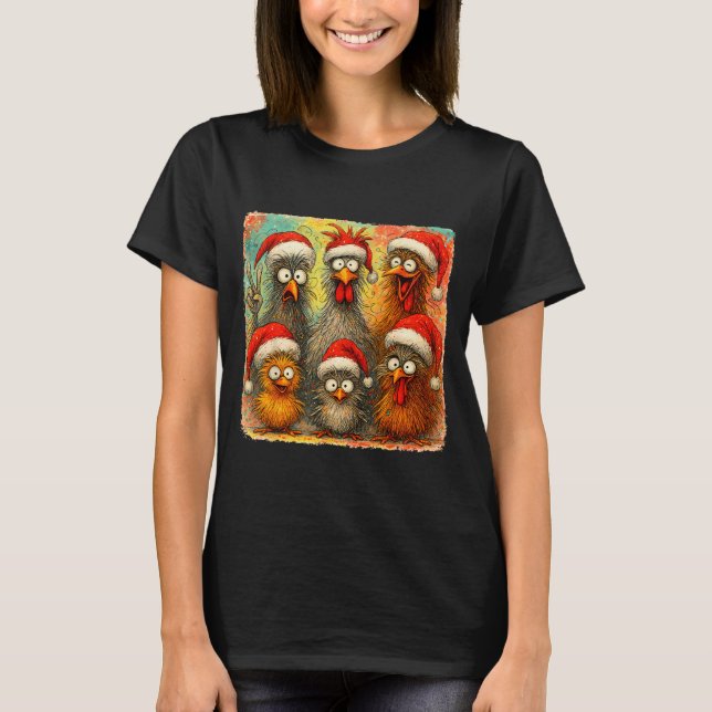 Hugvyn Christmas Santa Chicken Crazy Eagerlys Roos T-Shirt (Front)