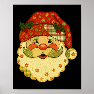 Hugvyn Christmas Santa Claus Patchwork Matching Fa Poster