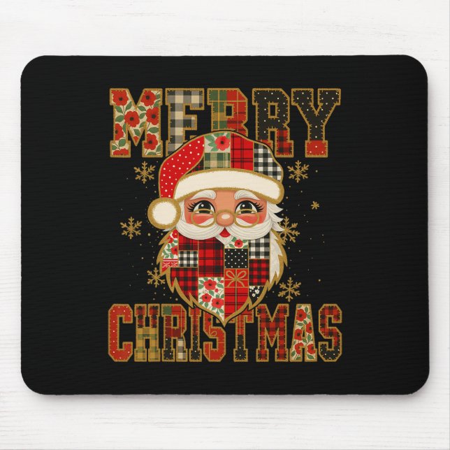 Hugvyn Christmas Santa Claus Patchwork Merry Chris Mouse Mat (Front)