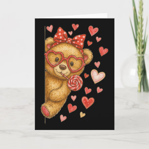 Hugvyn Cute Bear Valentine Coquette Bow Hearts Rom Card