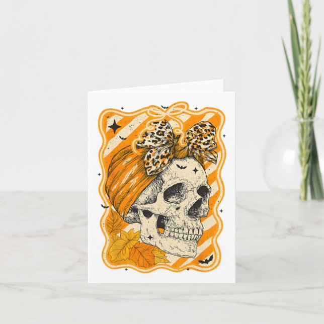 Hugvyn Fall Autumn Skull Fall Bow Halloween Skelet Card (Front)