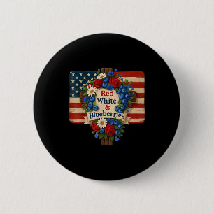 Hugvyn God Bless Blueberries America Floral Patrio 6 Cm Round Badge