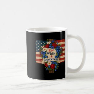 Hugvyn God Bless Blueberries America Floral Patrio Coffee Mug