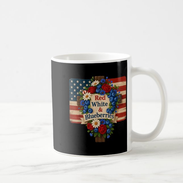 Hugvyn God Bless Blueberries America Floral Patrio Coffee Mug (Right)