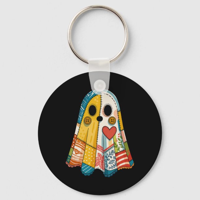 Hugvyn Halloween Patchwork Ghost Spooky Quilt Ghos Key Ring (Front)