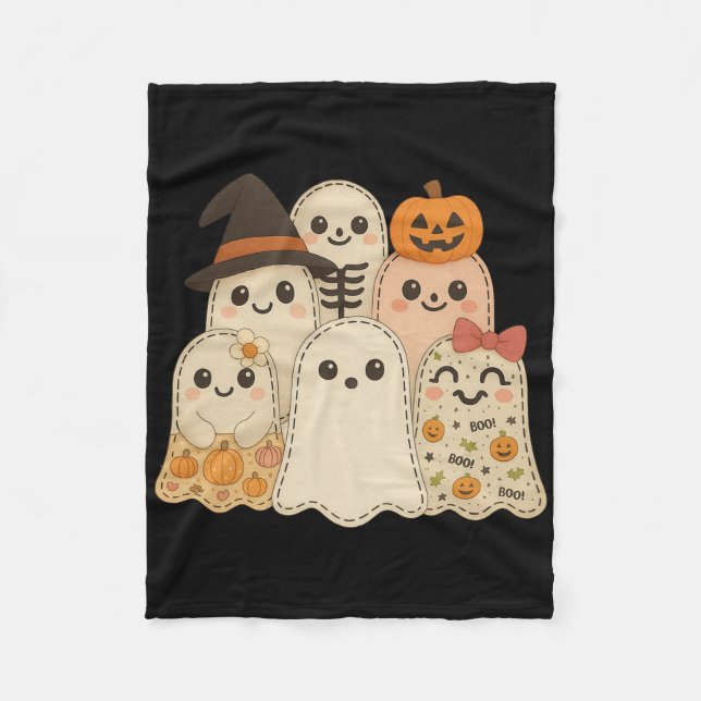 Hugvyn Halloween Patchwork Quilt Ghost Matching Fa Fleece Blanket (Front)