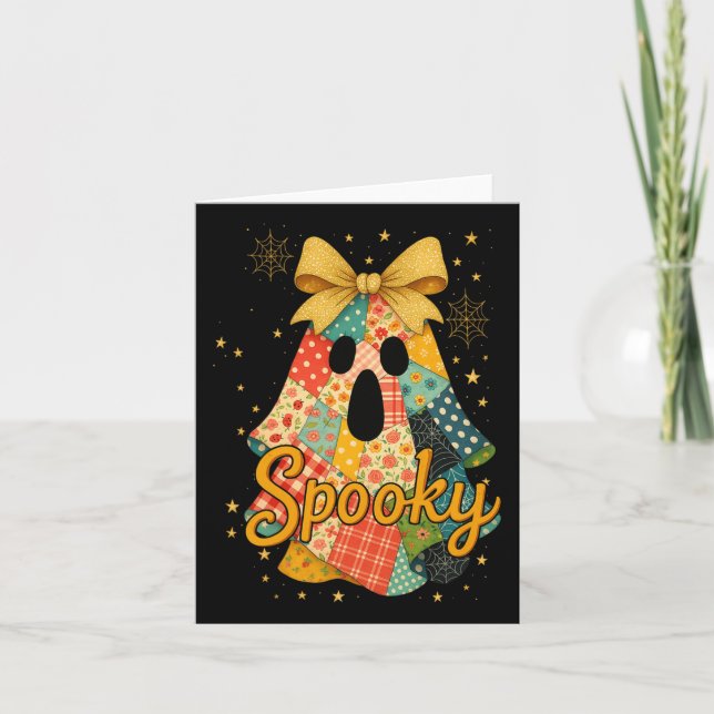 Hugvyn Halloween Patchwork Spooky Ghost Bow Preppy Card (Front)