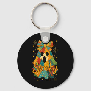 Hugvyn Halloween Patchwork Spooky Ghost Bow Preppy Key Ring