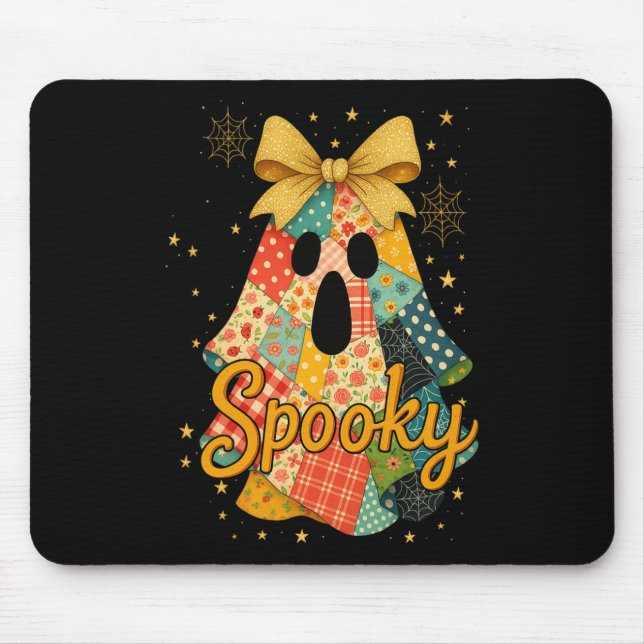 Hugvyn Halloween Patchwork Spooky Ghost Bow Preppy Mouse Mat (Front)