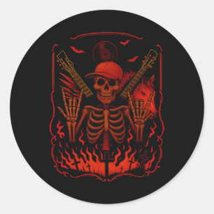 Hugvyn Halloween Skeleton Rock Hand Rocker Mens Bo Classic Round Sticker