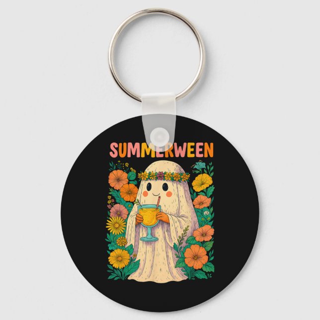 Hugvyn Halloween Summerween Retro Ghost Beach Spoo Key Ring (Front)