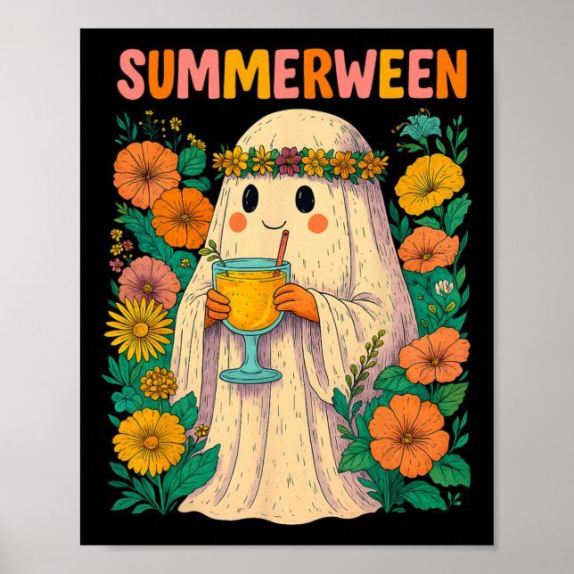 Hugvyn Halloween Summerween Retro Ghost Beach Spoo Poster (Front)