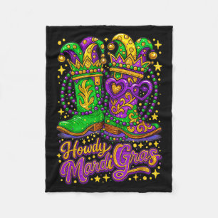 Hugvyn Howdy Mardi Gras Western Boot Cowgirl Louis Fleece Blanket