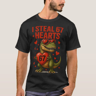 Hugvyn I Steal 67 Hearts Valentine Dinosaur Six Se T-Shirt