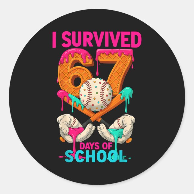 Hugvyn I Survived 67 Days Of School Ice Cream Six  Classic Round Sticker (Front)