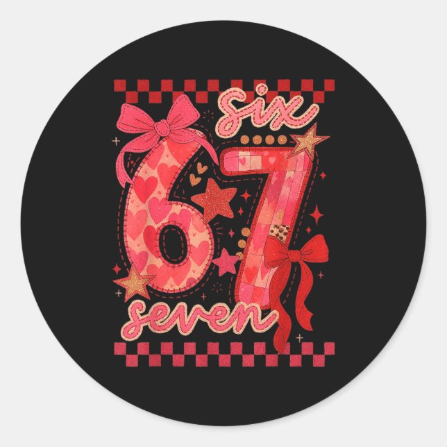 Hugvyn Six Seven Valentine 6 7 Meme Checkered Coqu Classic Round Sticker (Front)