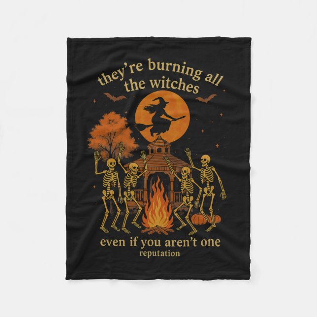 Hugvyn They're Burning All The Witches Skeleton Wi Fleece Blanket (Front)