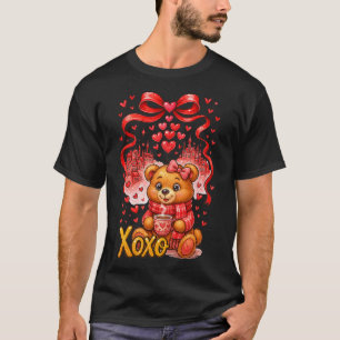 Hugvyn Valentine Bear Xoxo Retro Coquette Heart Ll T-Shirt