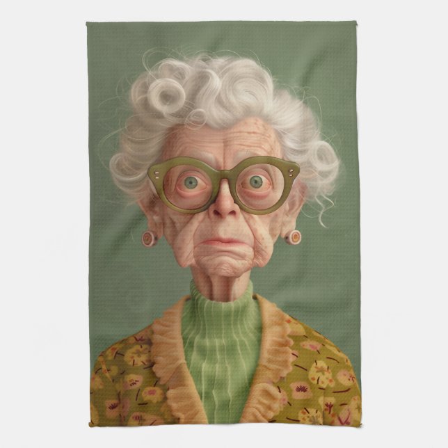 Huh? Grandma Portrait Tea Towel (Vertical)