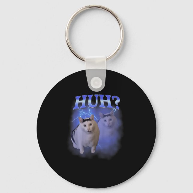 Huh Silly Cat Meme Funny Oddly Bootleg Specific Da Key Ring (Front)