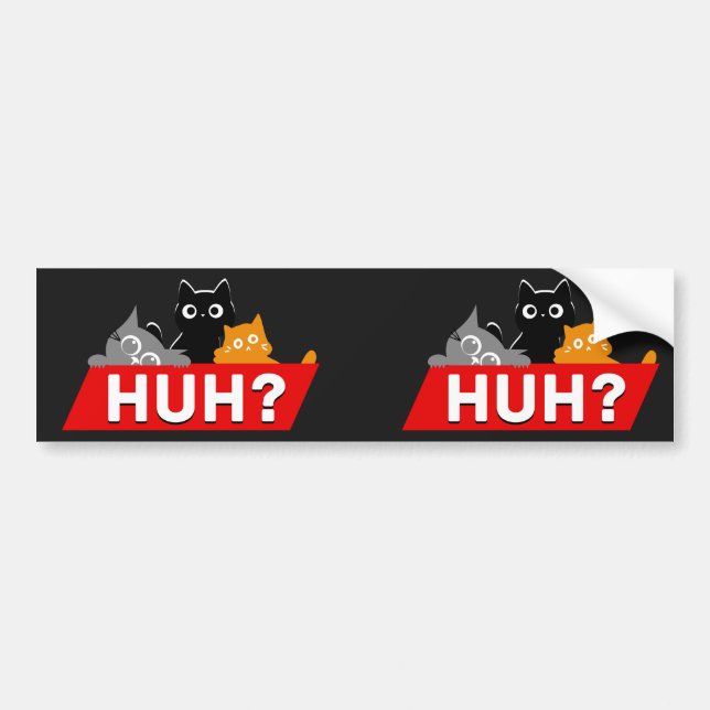 "Huh?" Silly Multicolor Cartoon Cats Meme Bumper Sticker (Front)