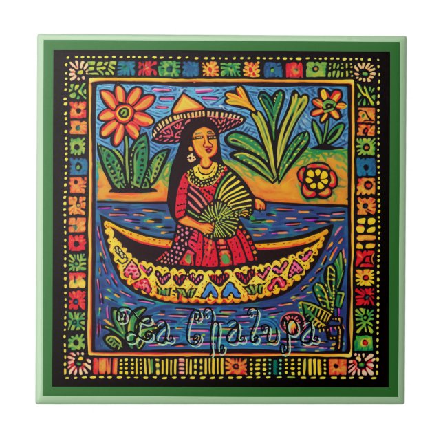 Huichol Loteria Ceramic Tile: La Chalupa Ceramic T Tile (Front)