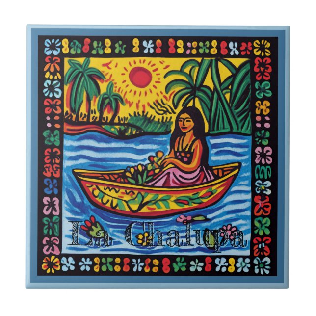 Huichol Loteria Ceramic Tile: La Chalupa Ceramic T Tile (Front)