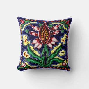 Huichol mexican style lily throw pillow