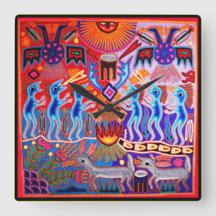Huichol Ritual Peyote Ceremony Wall Clock