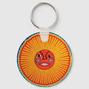 Huichol String Art Sun Mexican Folk Art Key Ring
