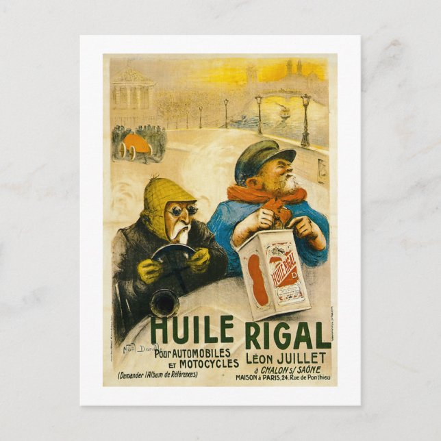 Huile Rigal - Vintage French Auto Ad Postcard (Front)