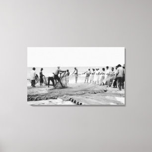 Hukilau Nets men Fishing Hawaii Surf Photograph Canvas Print