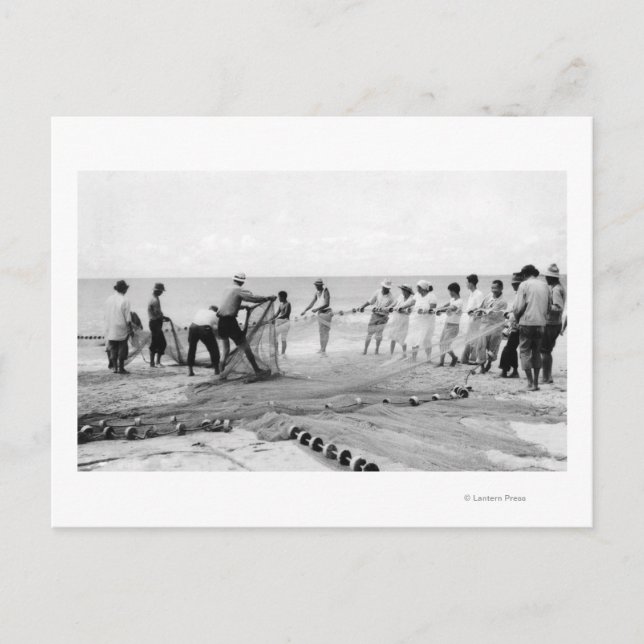 Hukilau Nets men Fishing Hawaii Surf Photograph Postcard (Front)